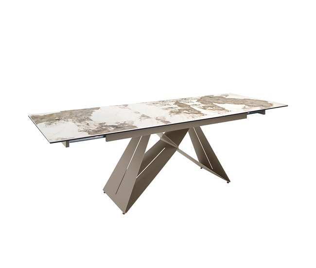 ANGEL CERDA Mesa de jantar extensível retangular em mármore porcelânico e aço cinzento taupe 240x90 Branco