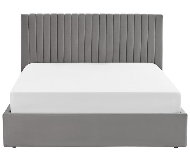 Beliani Cama com armazenamento Veludo VION 177x216 Cinza