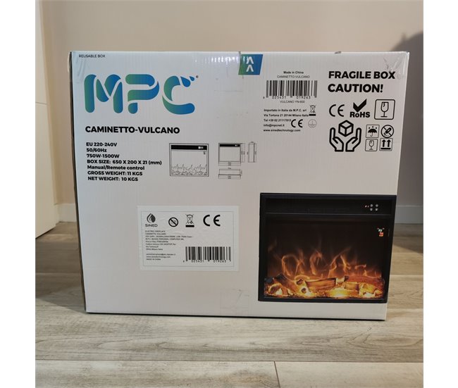 MPC CAMINETTO VULCANO Queimador eléctrico de 1500W, apenas com efeito de chama, Preto Preto