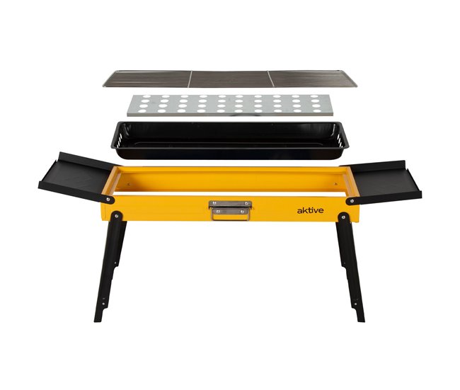 Aktive Churrasqueira dobrável a carvão aço com bandejas laterais Amarelo