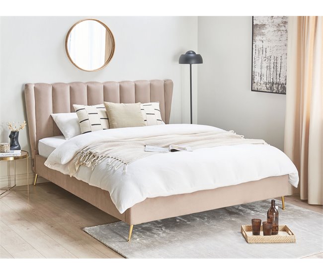 Beliani Cama Terciopelo MIRIBEL 187x218 Bege