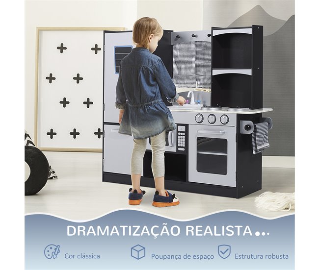 Cozinha Infantil de Madeira MDF e Madeira de Pinho HOMCOM Multicor