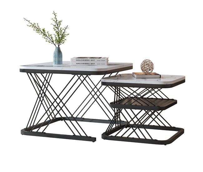 Mesa de centro, mesa de sala, mesa de sofá. 60x45 Branco/ Preto