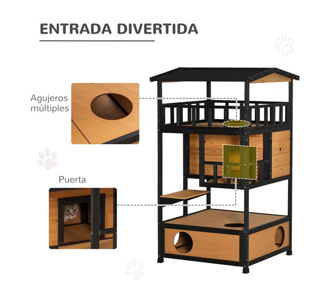 Casa para Gatos de Madeira Madeira de abeto PawHut Castanho