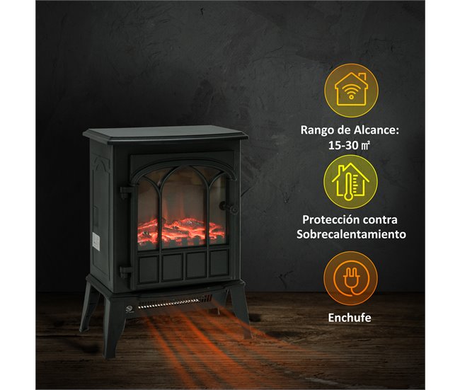 Lareira Elétrica Aço, Plástico e Vidro Temperado HOMCOM Preto