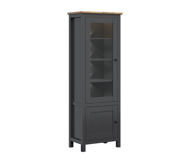 Vitrina de 2 portas com LED Duck Cinza/ Madeira