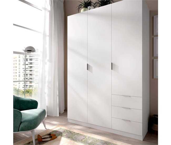 Armário de 3 portas com efeito madeira 121 Branco