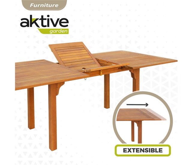 Mesa de jardim rectangular extensível em acácia para 6 pessoas Aktive Madeira
