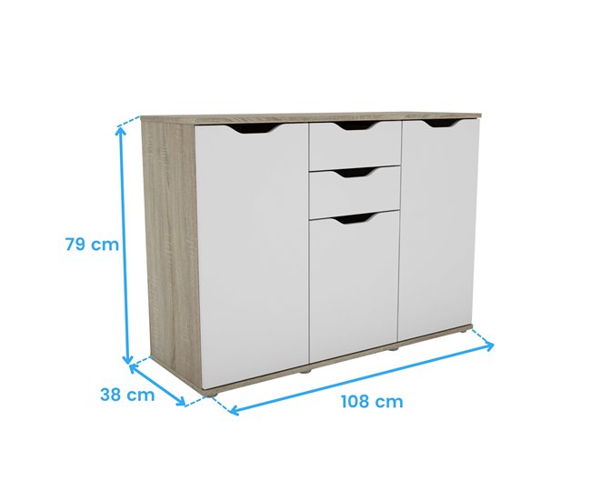 Aparador de sala de estar Parc com 3 portas em carvalho Sonoma Multicor