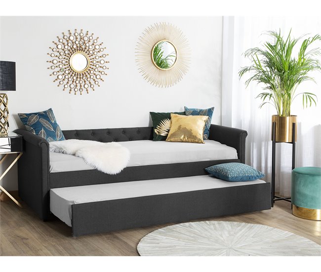 Beliani Cama com estrado Poliéster LIBOURNE 92x220 Azul Marino