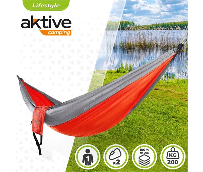 Rede suspensa de acampamento ultraleve com acessórios de montagem Aktive Vermelho