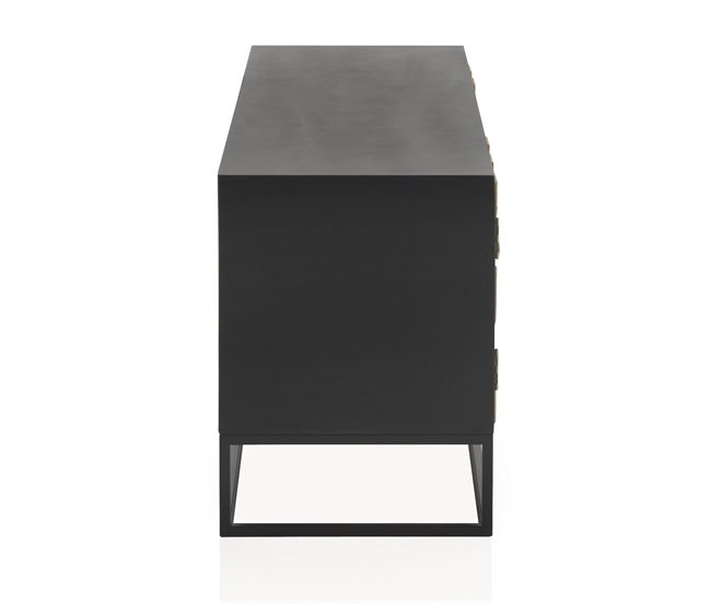 Móvel Tv De Madeira 2 Portas E 1 Gaveta Com Base De Metal Preto