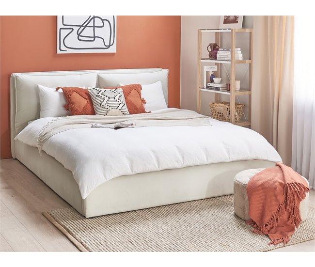Beliani Cama com armazenamento Veludo BAJONNA 204x235 Bege