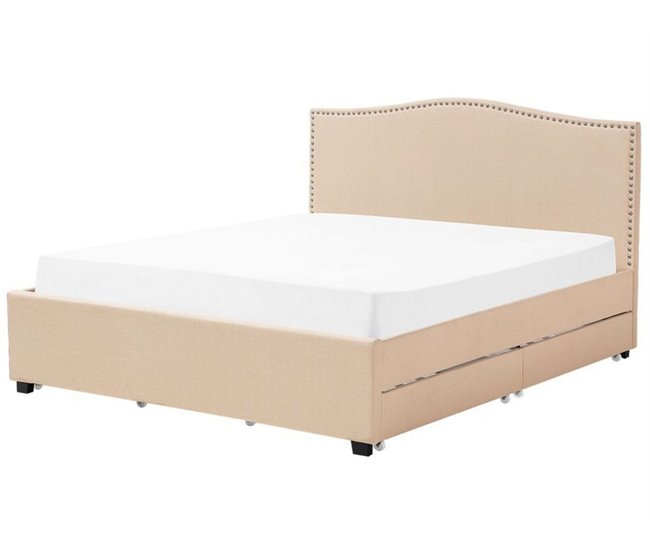 Beliani Cama com armazenamento Poliéster MONTPELLIER 187x213 Bege