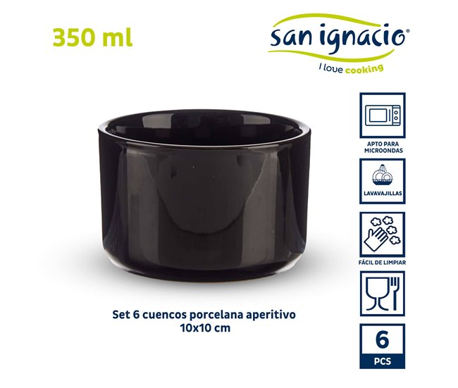 Conjunto de 6 taças redondas de porcelana coleção VESSIA Preto