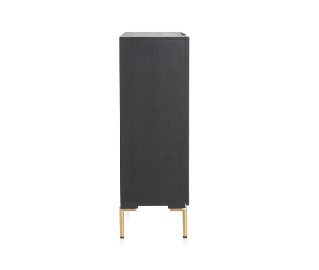 Aparador Alto Madeira De Mangueira 2 Portas E Pés De Metal Dourado Preto