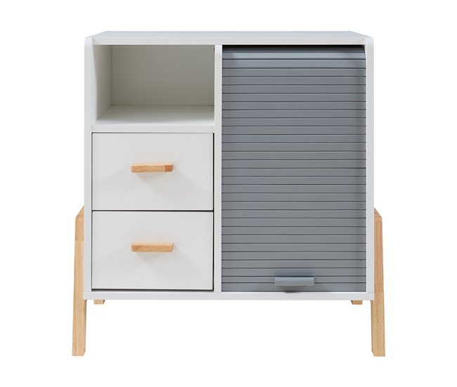 Aparador Kvaefjord com 1 porta de tambor [en.casa] Branco/cinza