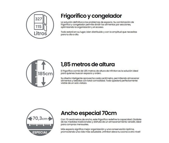 INFINITON Frigorifico Combi FGC-432WC85DEK Preto / Cinza