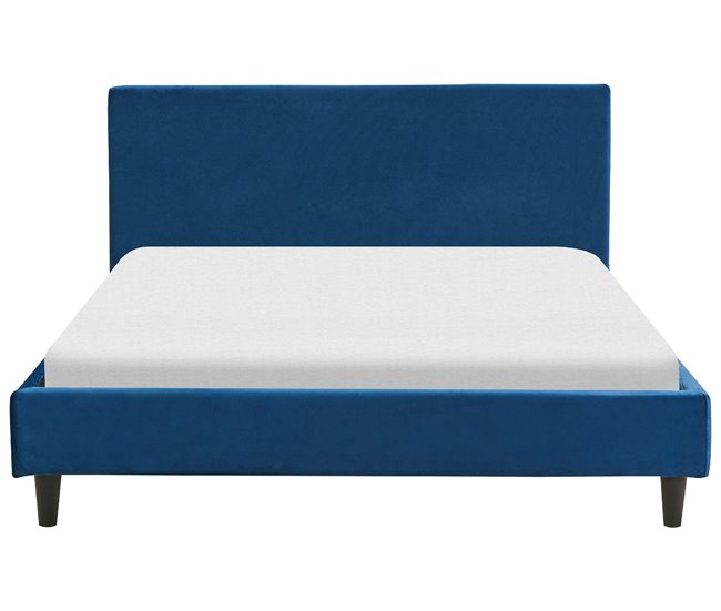 Beliani Cama com estrado Veludo FITOU 150x214 Azul
