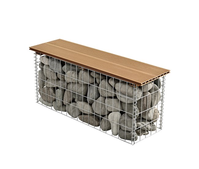 Banco de jardim gabião Friesland WPC 90x25 Castanho Claro