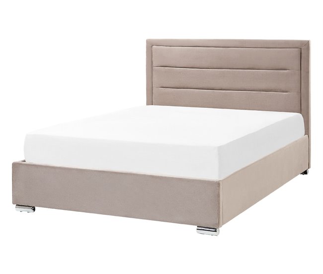 Beliani Cama com armazenamento Veludo ROUEN Cinza Escuro