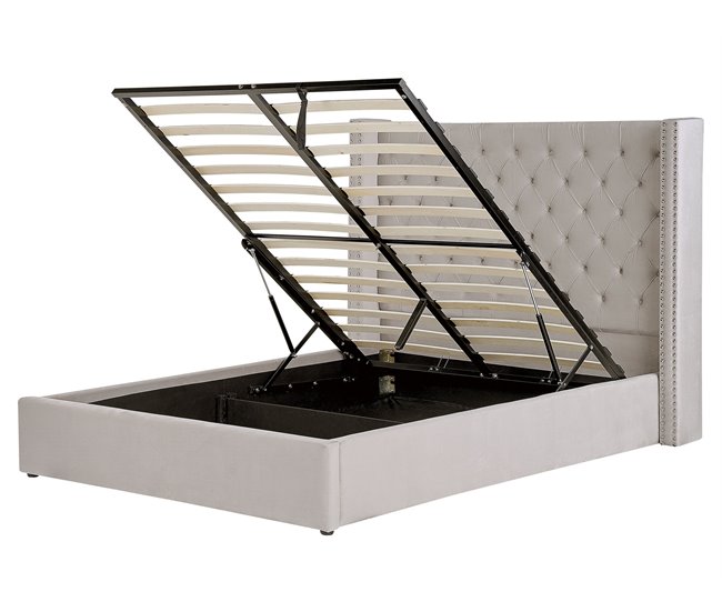 Beliani Cama com armazenamento Veludo LUBBON 190x217 Cinza Claro
