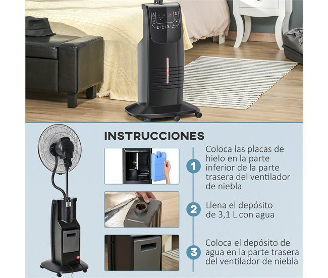 Ventoinha Nebulizadora 44,5x44,5x135 cm HOMCOM Preto