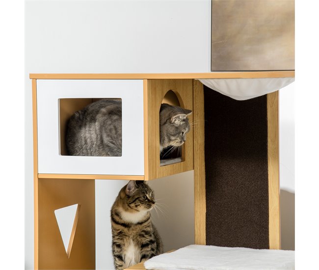 Casa para Gatos MDF e Pelúcia PawHut Castanho