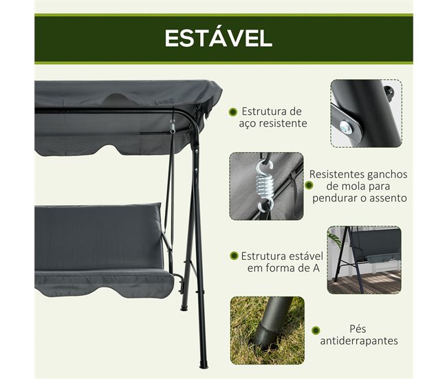 Baloiço de Jardim Tecido de poliéster e aço Outsunny Cinza