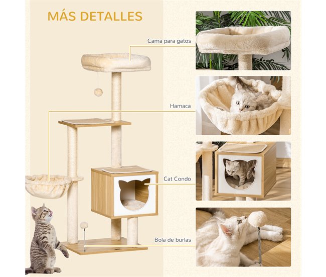 Arranhador para Gatos Aglomerado de Madeira, Pelúcia e Sisal Bege