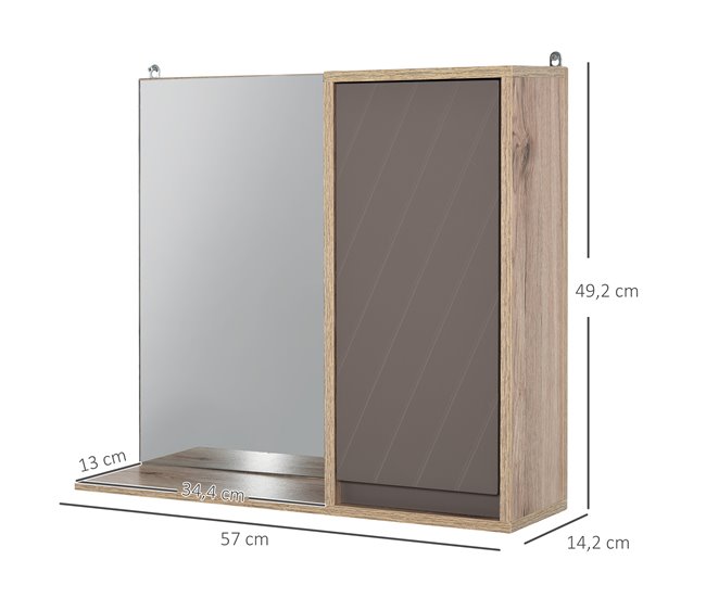 Armário de banheiro com espelho MDF, melamina de madeira HOMCOM 57 Castanho