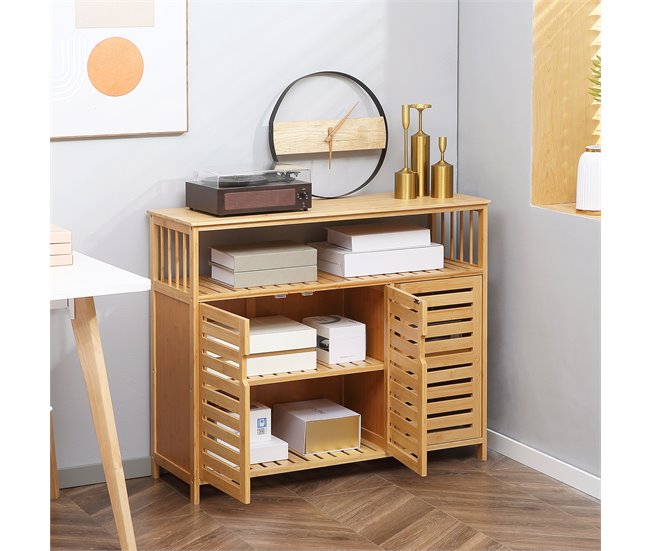 Aparador Bambu HOMCOM, casa - móveis de armazenamento Castanho