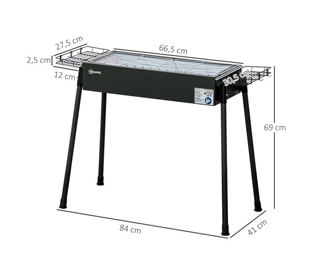 Barbecue a Carvão Aço Inoxidável e Metal Galvanizado Outsunny Preto