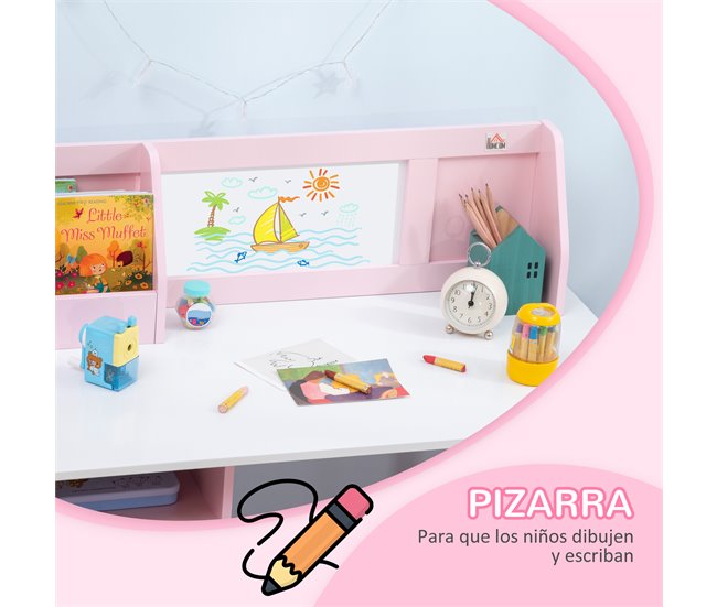 Mesa e Cadeira Infantil MDF e Madeira de Pinho HOMCOM 90x45 Rosa