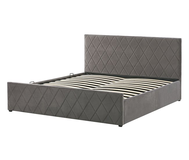 Beliani Cama con almacenaje Terciopelo ROCHEFORT 150x214 Cinza