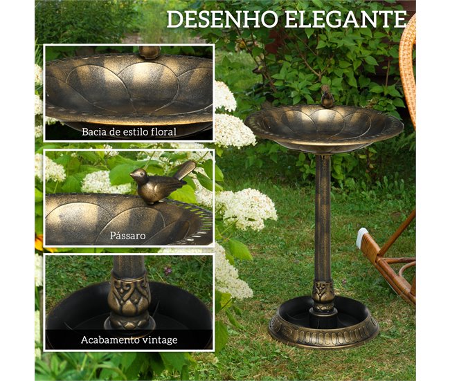 Banheira para Pássaros Polipropileno Outsunny Castanho