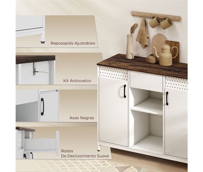 Aparador Melamina de Madeira e Metal HOMCOM Branco