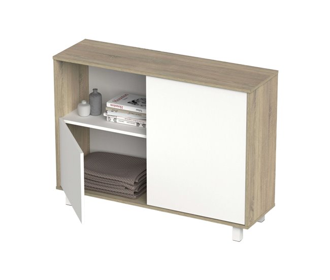 Aparador Lux 2 Portas para Sala Branco/ Madeira
