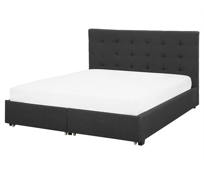 Beliani Cama com armazenamento Poliéster ROCHELLE 173x213 Cinza Escuro
