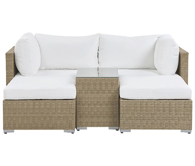 Beliani Conjunto lounge Ratan sintético NOTO Branco/ Bege