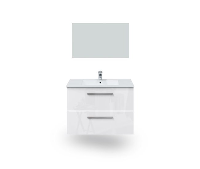 Armário de casa de banho com espelho Feel 2 gavetas 80 Branco Brillo