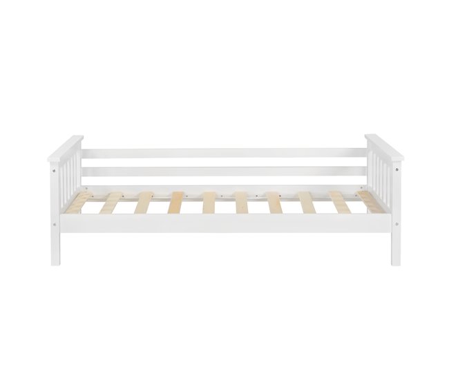  Cama Nuuk para crianças com estrado de ripas e protecção contra quedas 90x168 Branco/ Bege