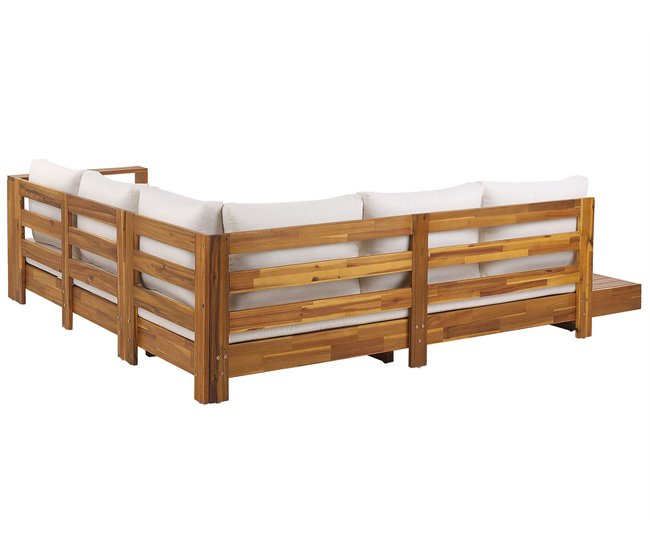Beliani Conjunto lounge Madeira de acácia MARETTIMO Branco/ Bege