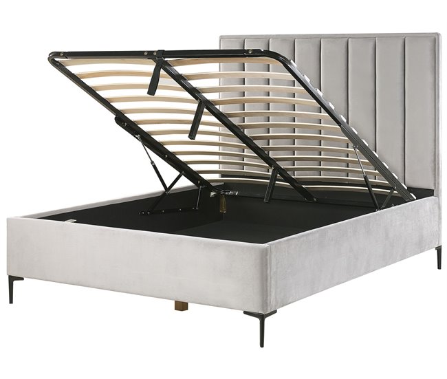 Beliani Cama con almacenaje Terciopelo SEZANNE 150x215 Azul Marino
