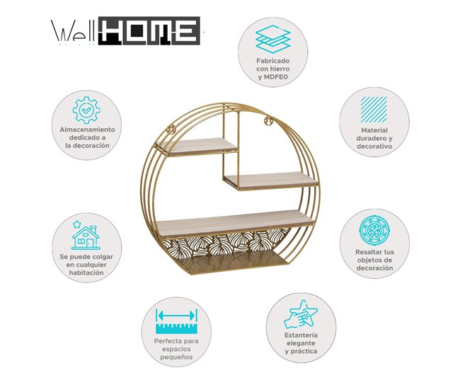 WELL HOME - Prateleira de parede metálica e madeira Dourado