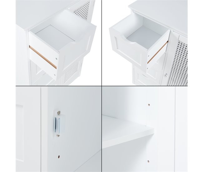 Armário de casa de banho Karlsøy com 1 porta 4 gavetas MDF rattan Branco