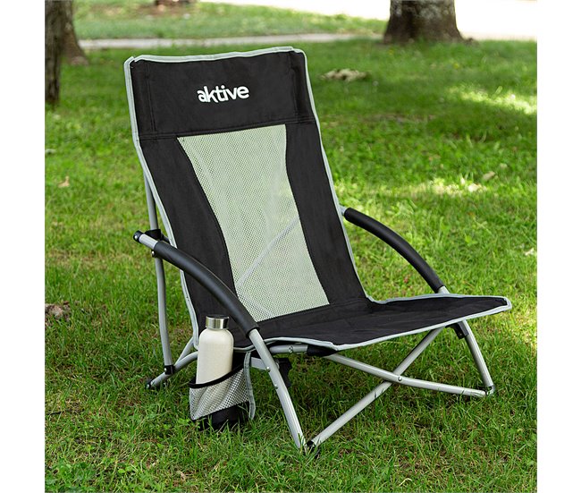 Aktive Pack de 4 cadeiras dobráveis baixas com porta-copos Preto