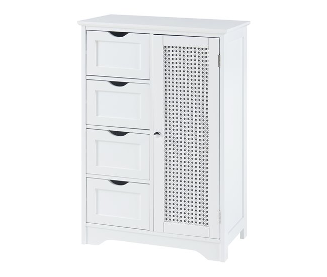 Armário de casa de banho Karlsøy com 1 porta 4 gavetas MDF rattan Branco