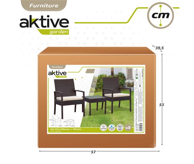 Conjunto de mobiliário de terraço com cadeirões e mesa de rotim Aktive Preto