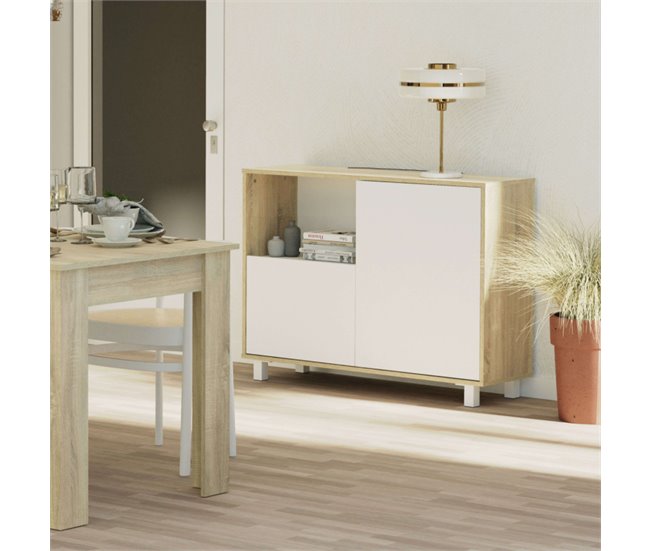 Aparador Lux 2 Portas para Sala Branco/ Madeira